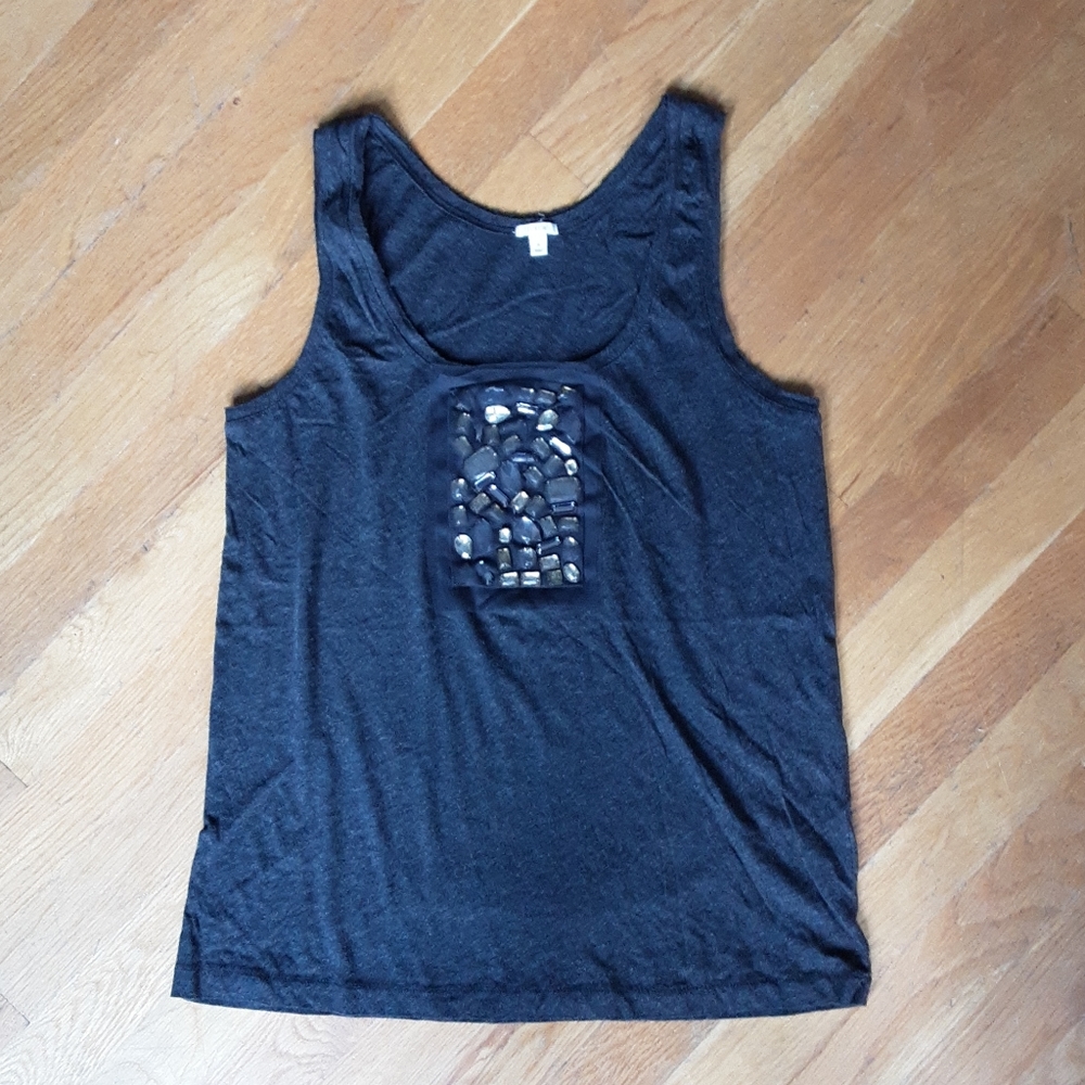 J. CREW Heather Gray Tank With Rhinestones